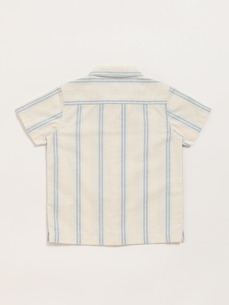 HOP Kids Cream Striped Textured Shirt