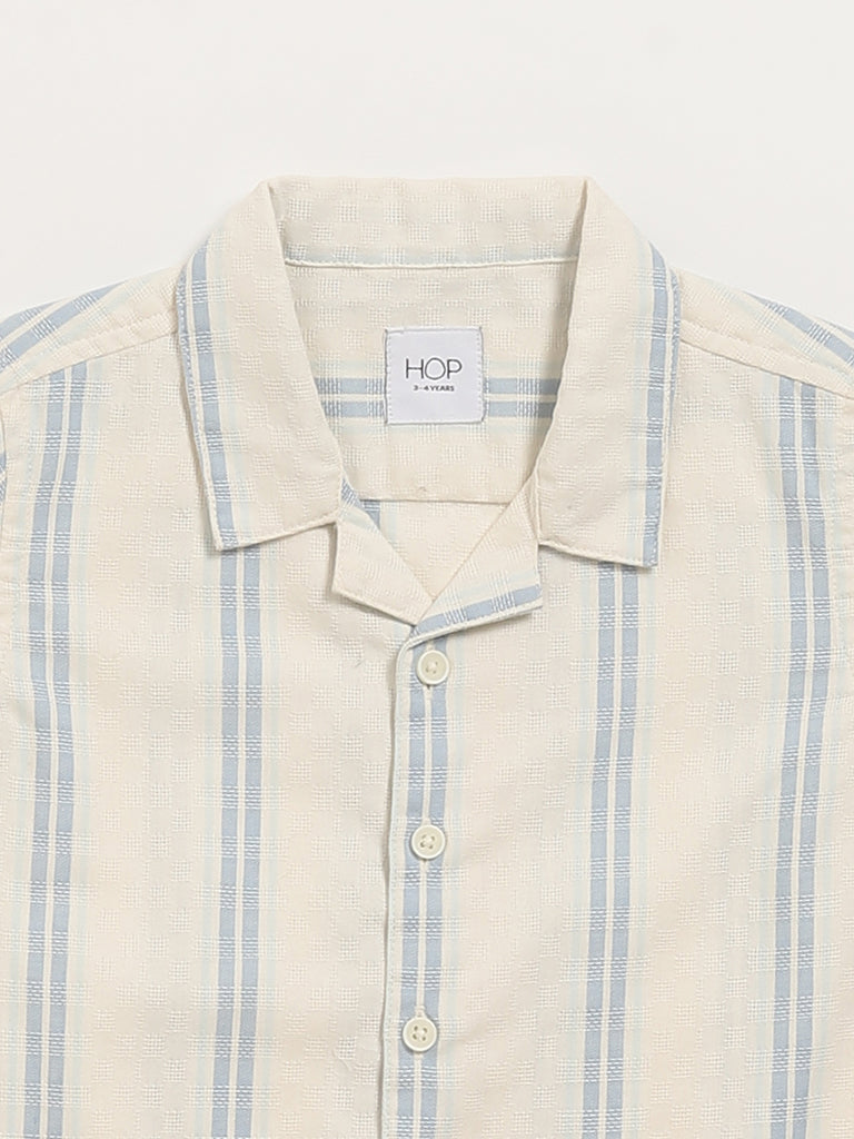 HOP Kids Cream Striped Textured Shirt