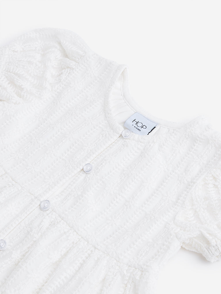 HOP Kids Off-White Embroidered Dress