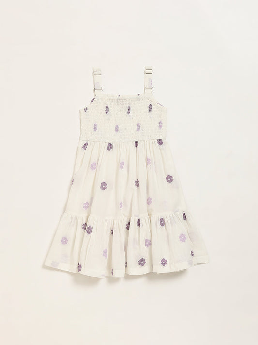 Utsa Kids Purple Embroidered Cotton Smocked Sundress (2 - 8yrs)