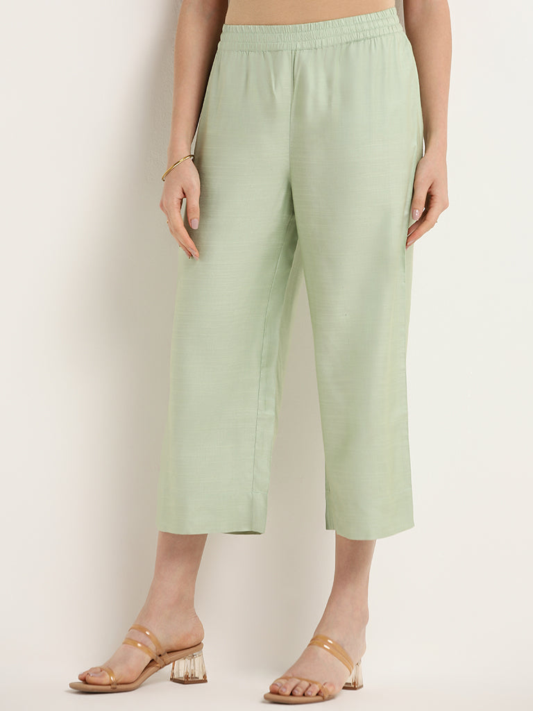 Zuba Green Cotton Blend Straight-Leg Pants