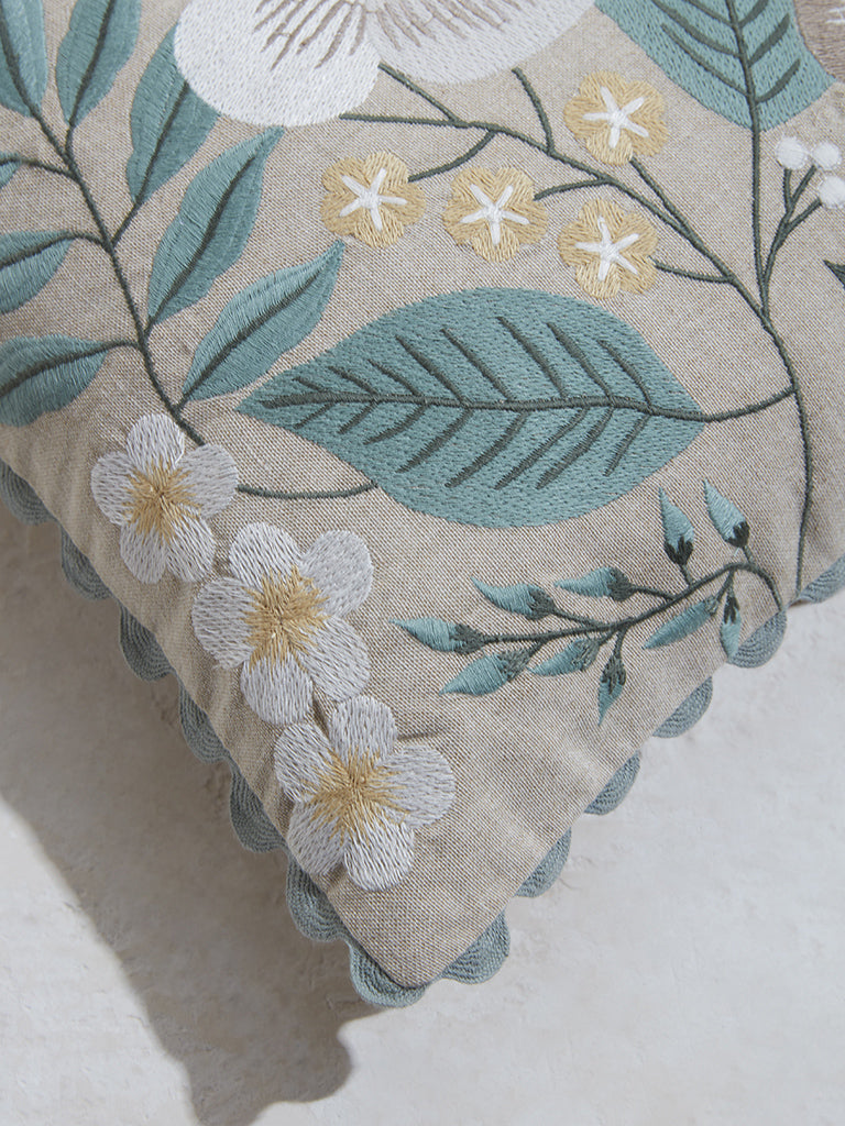 Westside Home Blue Floral Embroidered Cushion Cover