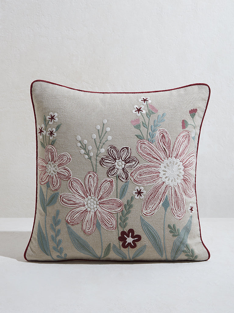 Westside Home Pink Daisy Embroidered Cushion Cover