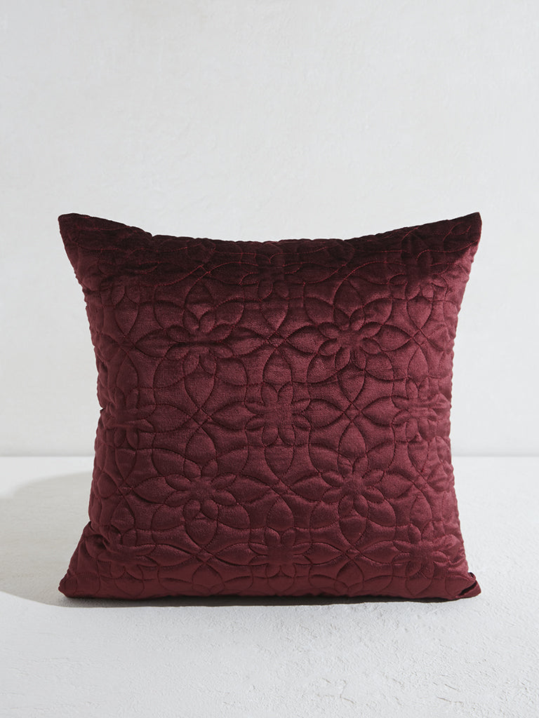 Westside Home Burgundy Geometrical Floral Pattern Cushion Cover