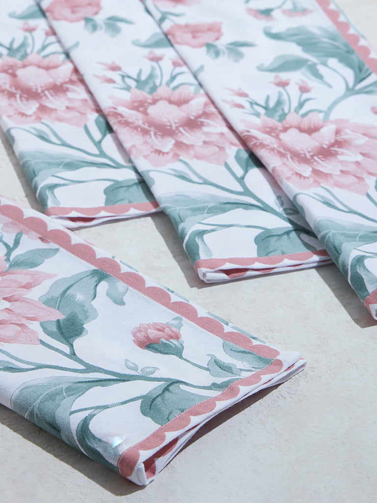 Westside Home Dusty Pink Floral Printed Napkins (Set of 4)