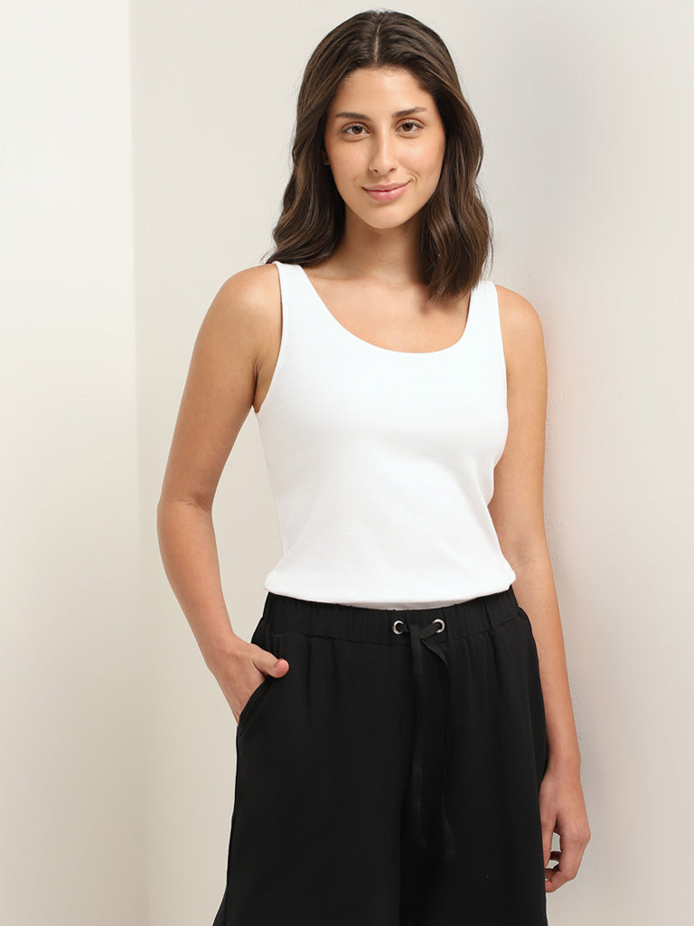 Wunderlove White Ribbed Camisole