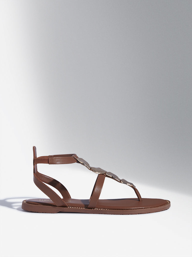 LUNA BLU Tan Hardware Detailed Gladiator Sandals