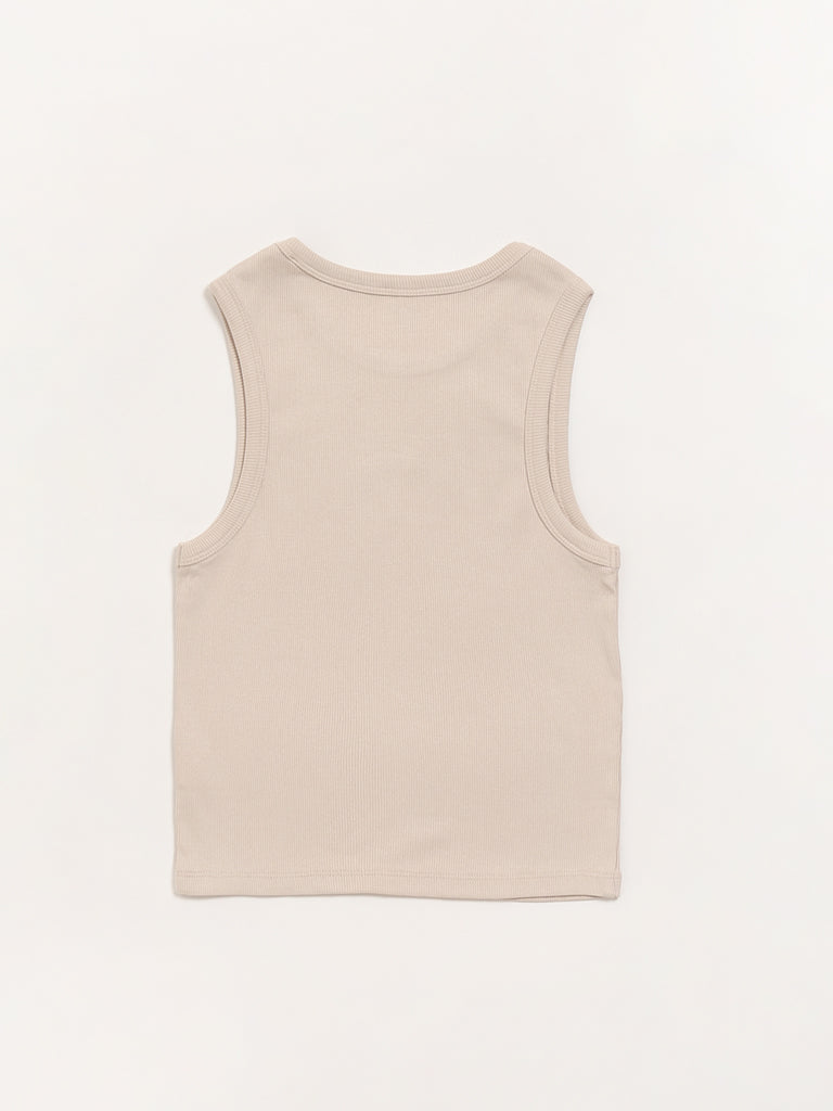 Y&F Kids Beige Self-Striped Tank Top