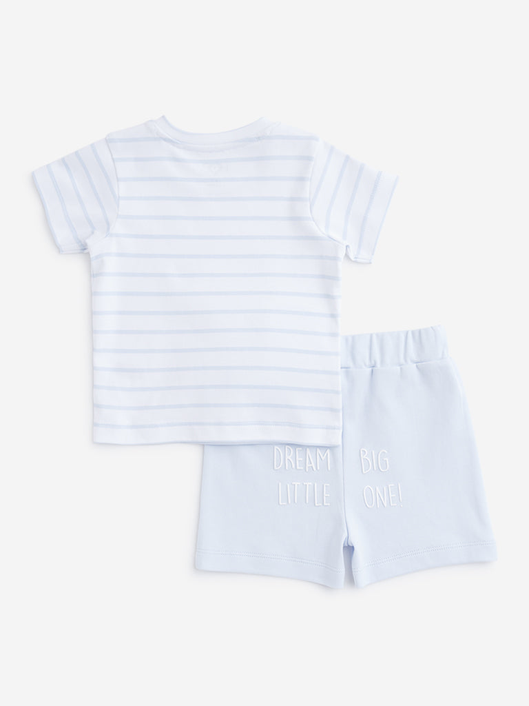 HOP Baby Light Blue Elephant Design T-Shirt with Shorts Set