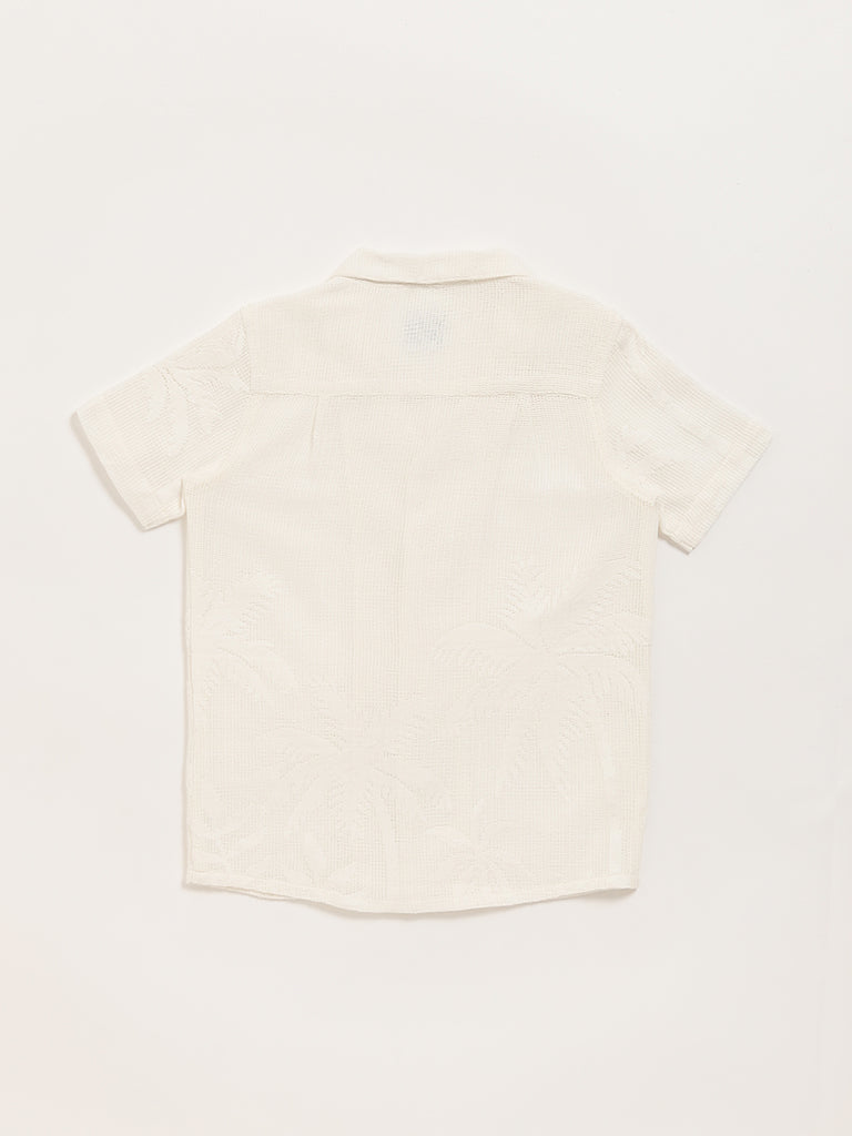 HOP Kids Off-White Patterned-Knit Resort Shirt