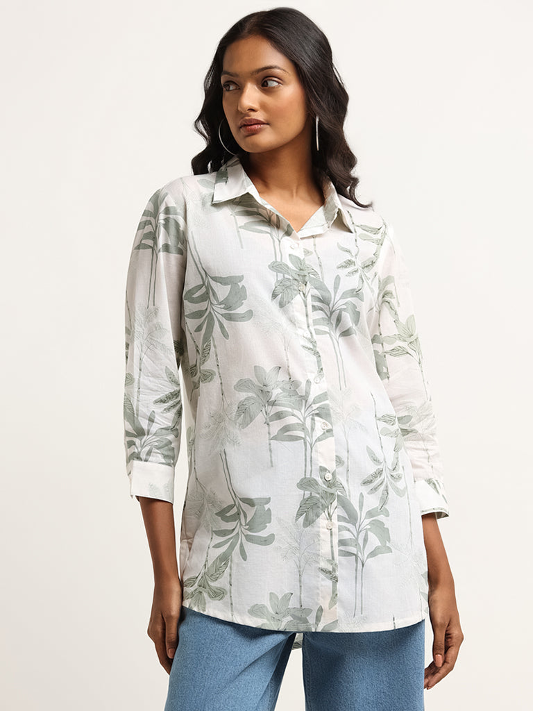 Utsa Green Floral Printed Cotton Tunic