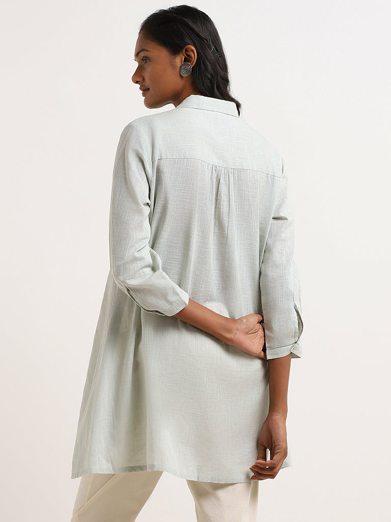 Utsa Light Blue Embroidered Cotton Tunic