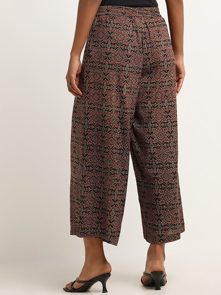 Utsa Black Printed Wide Leg Pants