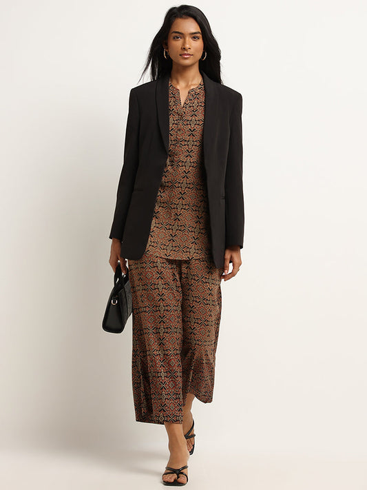 Utsa Black Printed Wide Leg Pants