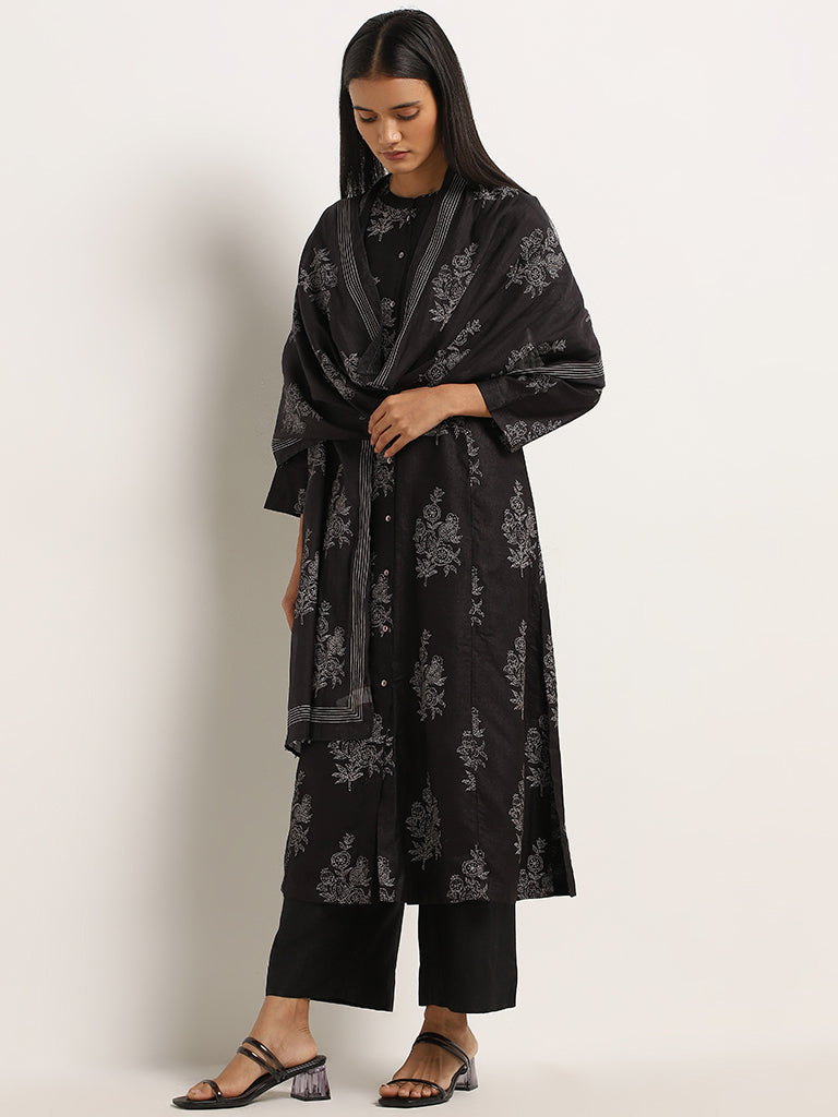 Zuba Black Anar Printed A-Line Kurta