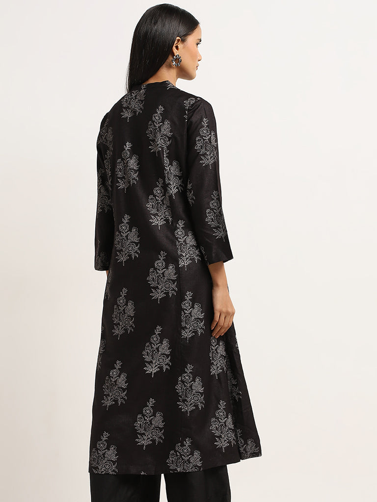 Zuba Black Anar Printed A-Line Kurta