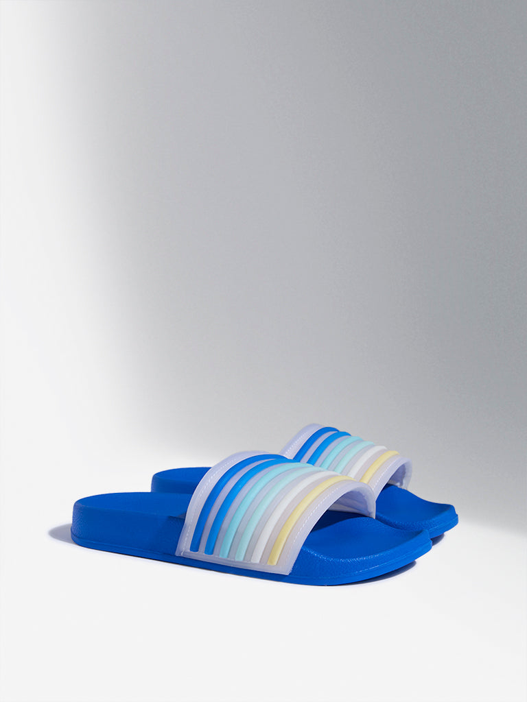 Yellow Kids Blue Striped Design Slides