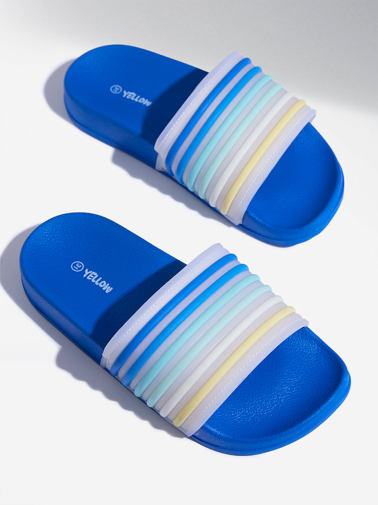 Yellow Kids Blue Striped Design Slides