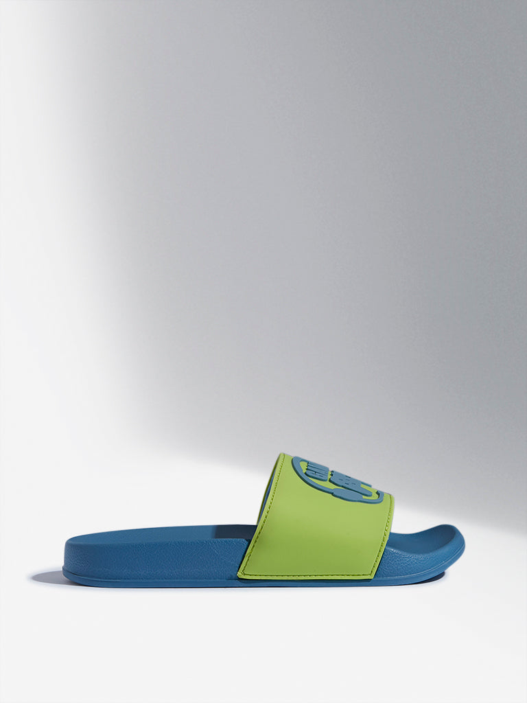 Yellow Lime and Blue Text Embossed Slides