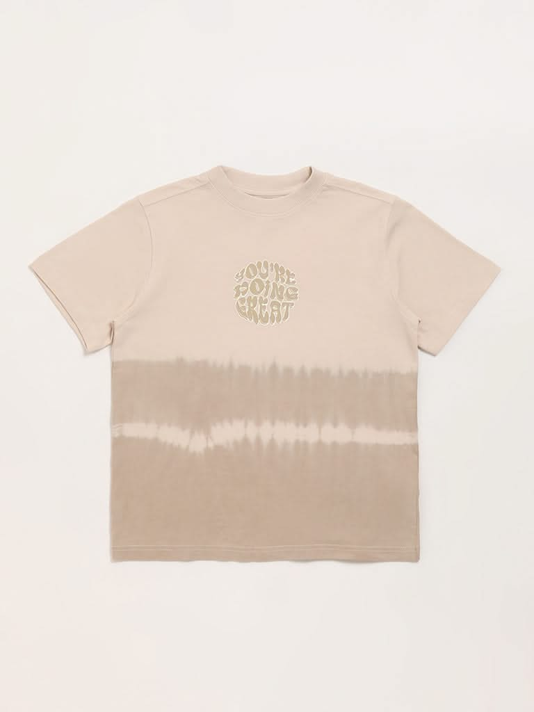 Y&F Kids Beige Printed T-Shirt