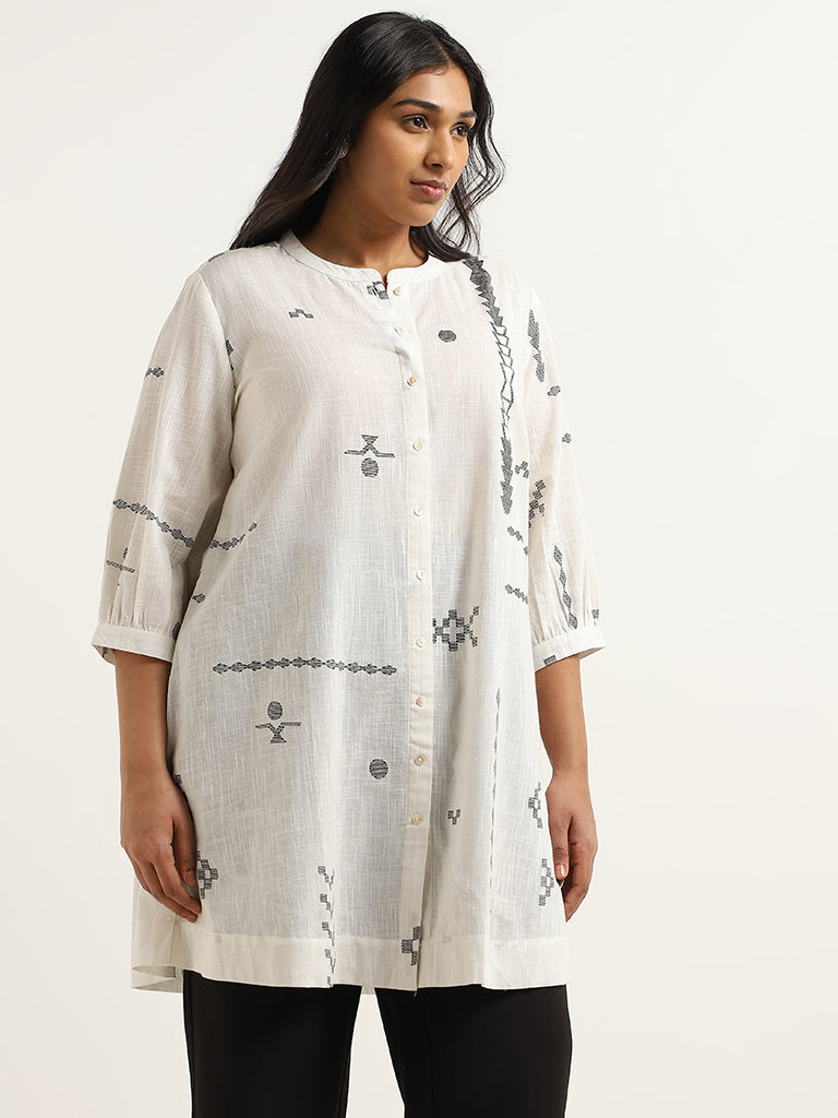 Diza Off-White Jamdani Printed Cotton Kurti