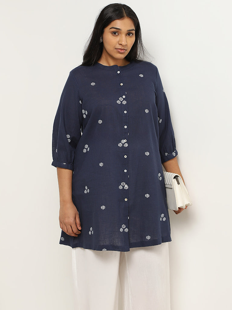 Diza Blue Jamdani Printed Cotton Kurti