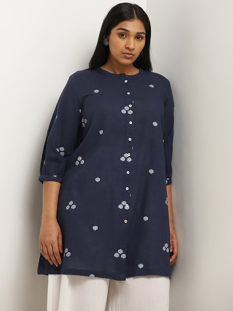 Diza Blue Jamdani Printed Cotton Kurti