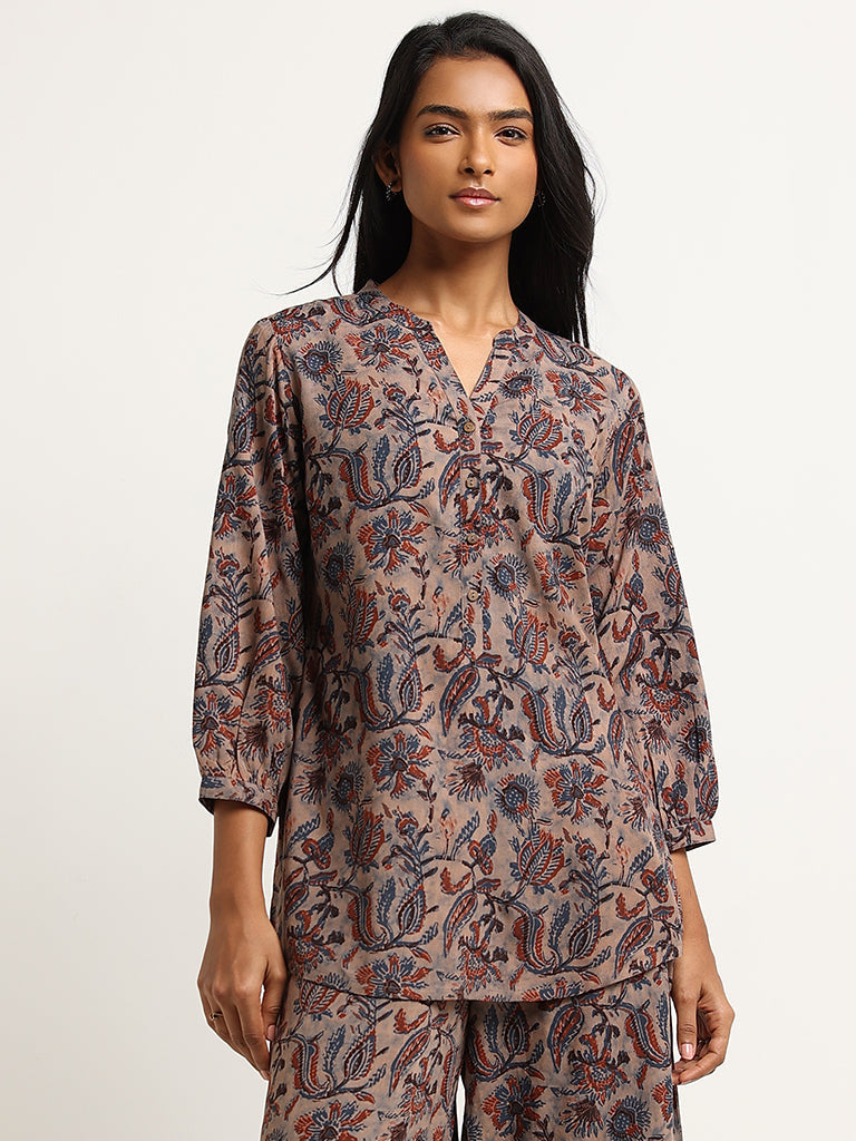 Utsa Beige Floral Print Kurti