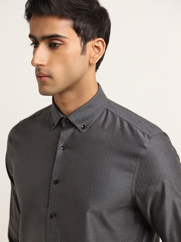 WES Formals Charcoal Cotton Slim Fit Shirt