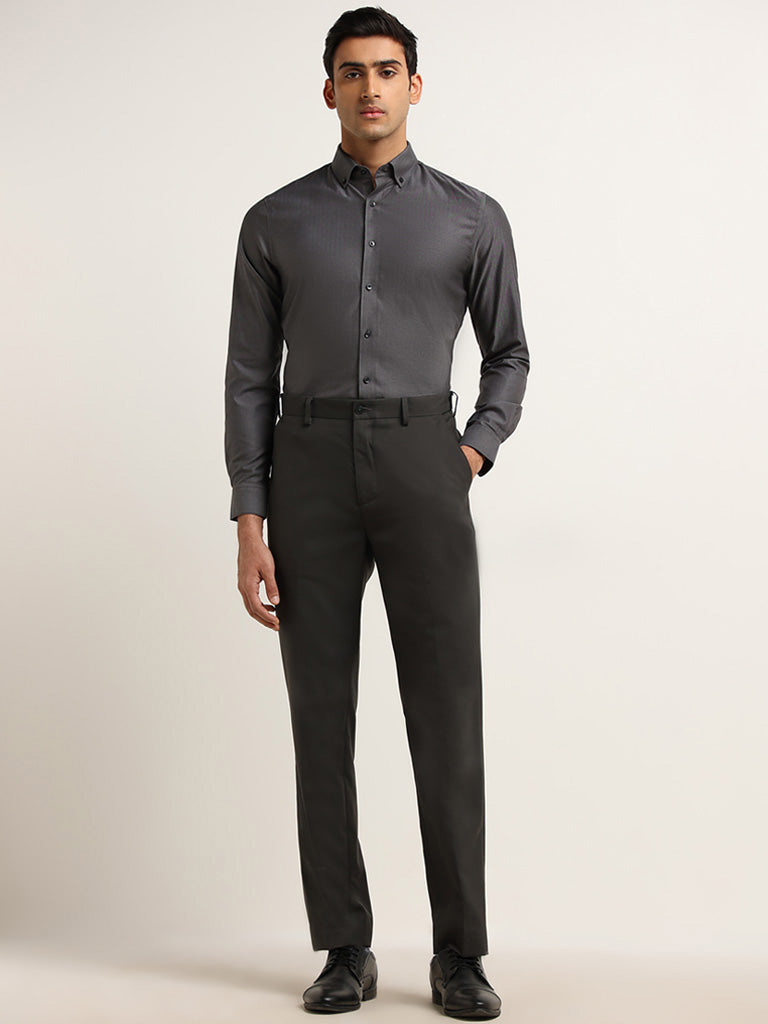 WES Formals Charcoal Cotton Slim Fit Shirt