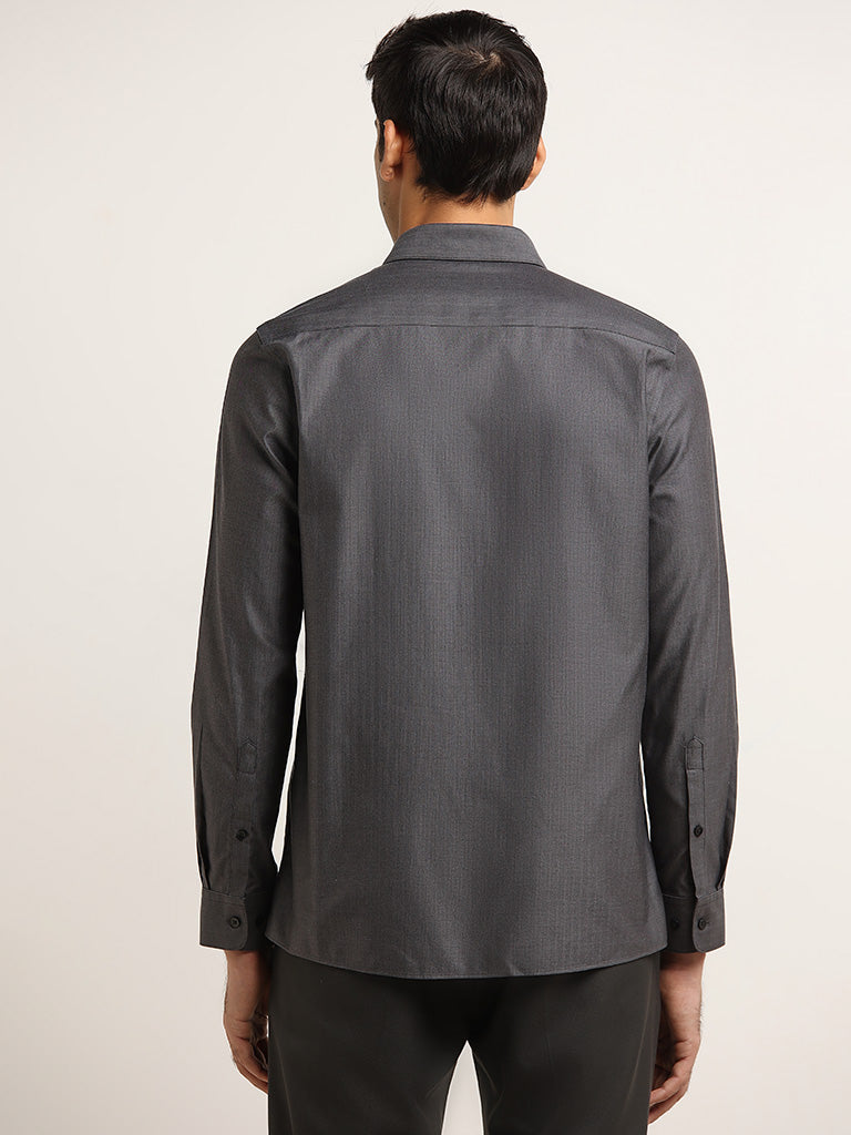 WES Formals Charcoal Cotton Slim Fit Shirt