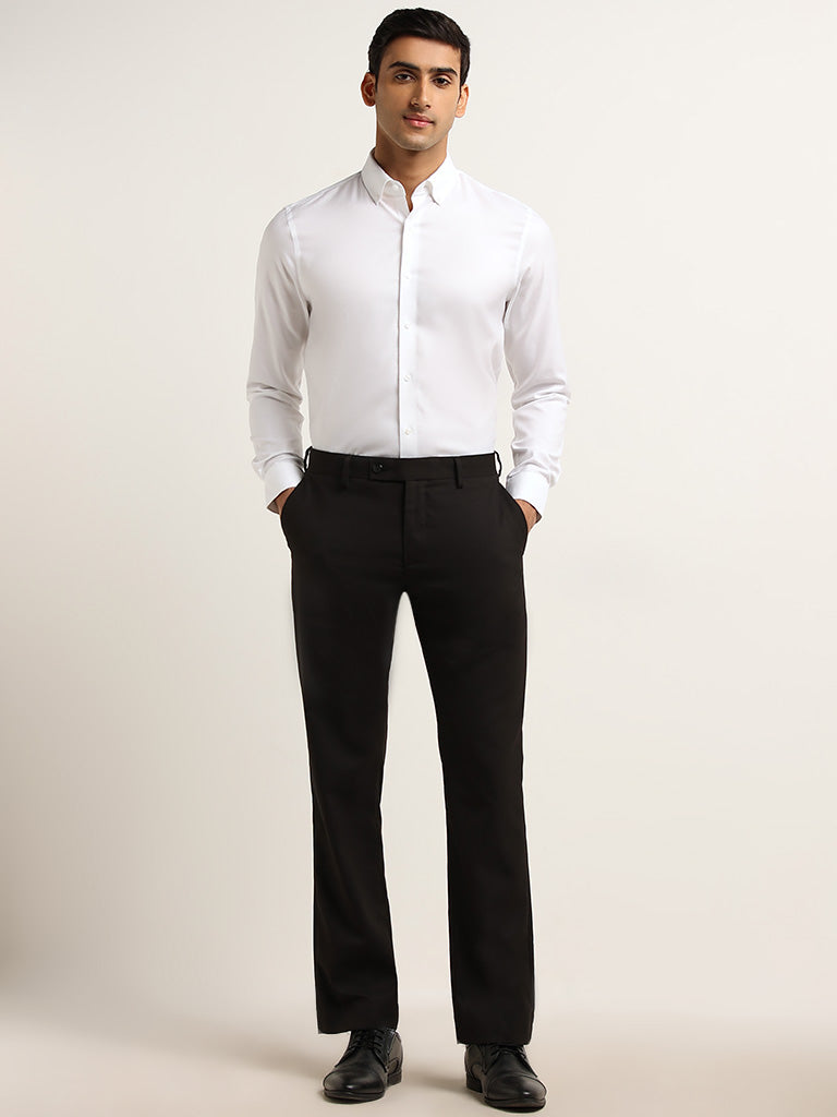 WES Formals Solid White Cotton Slim Fit Shirt