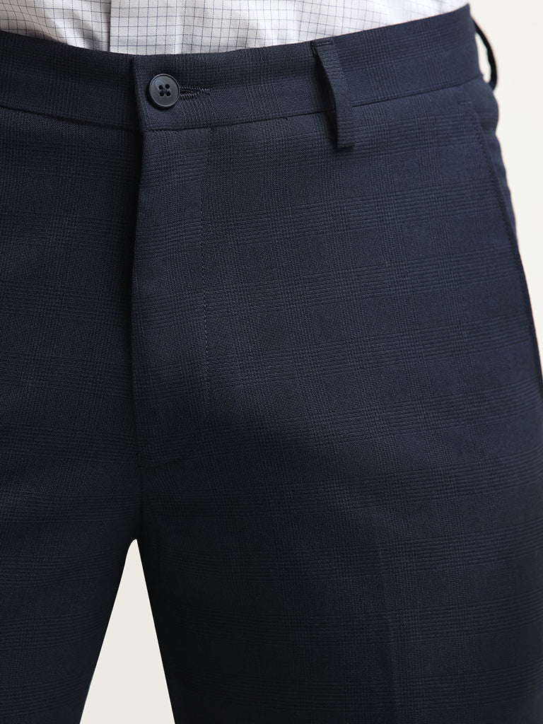 WES Formals Navy Carrot Fit Mid-Rise Trousers