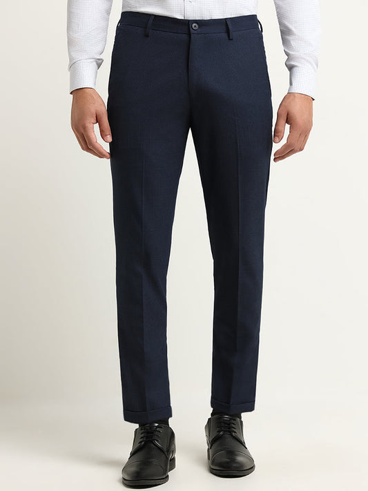 WES Formals Navy Carrot Fit Mid-Rise Trousers