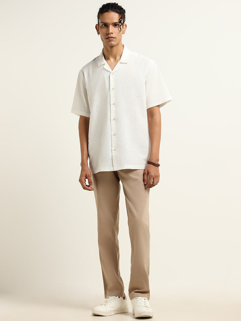 ETA Off-White Embroidered Cotton Relaxed Fit Shirt