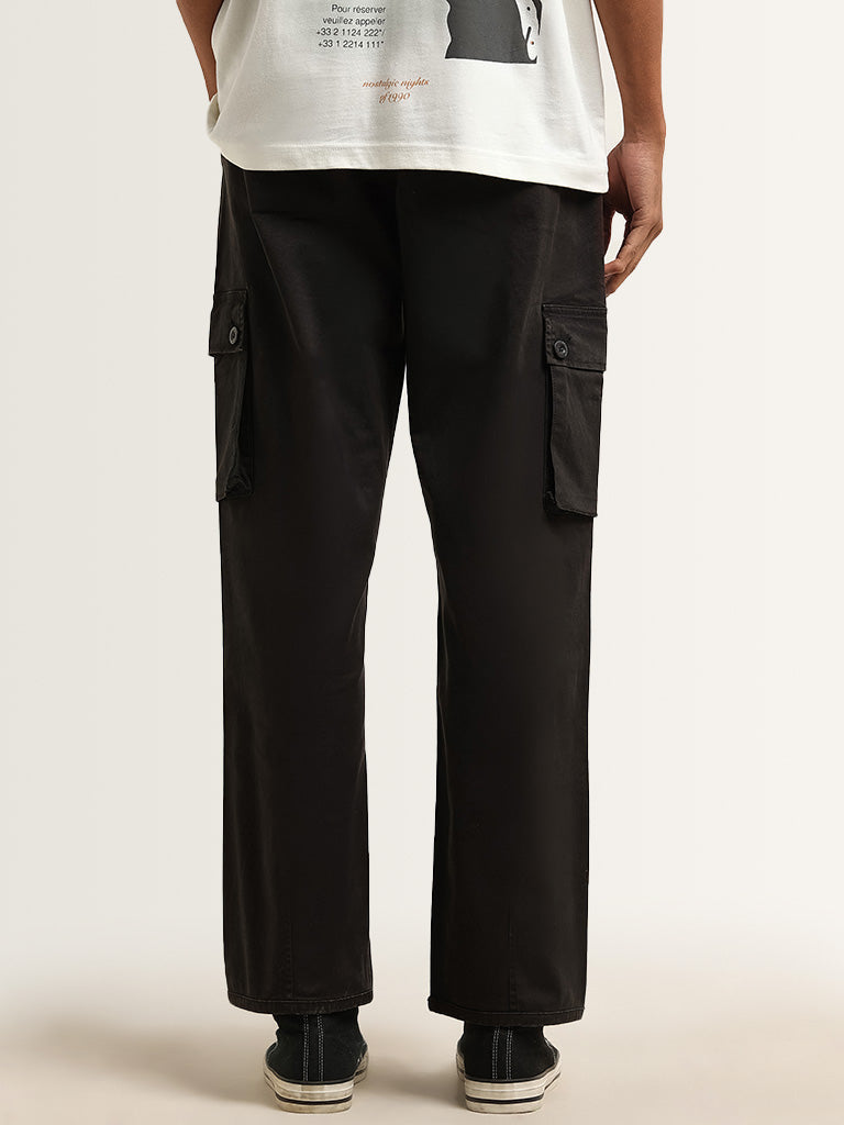 Nuon Black Cotton Blend Cargo-Style Mid-Rise Pants