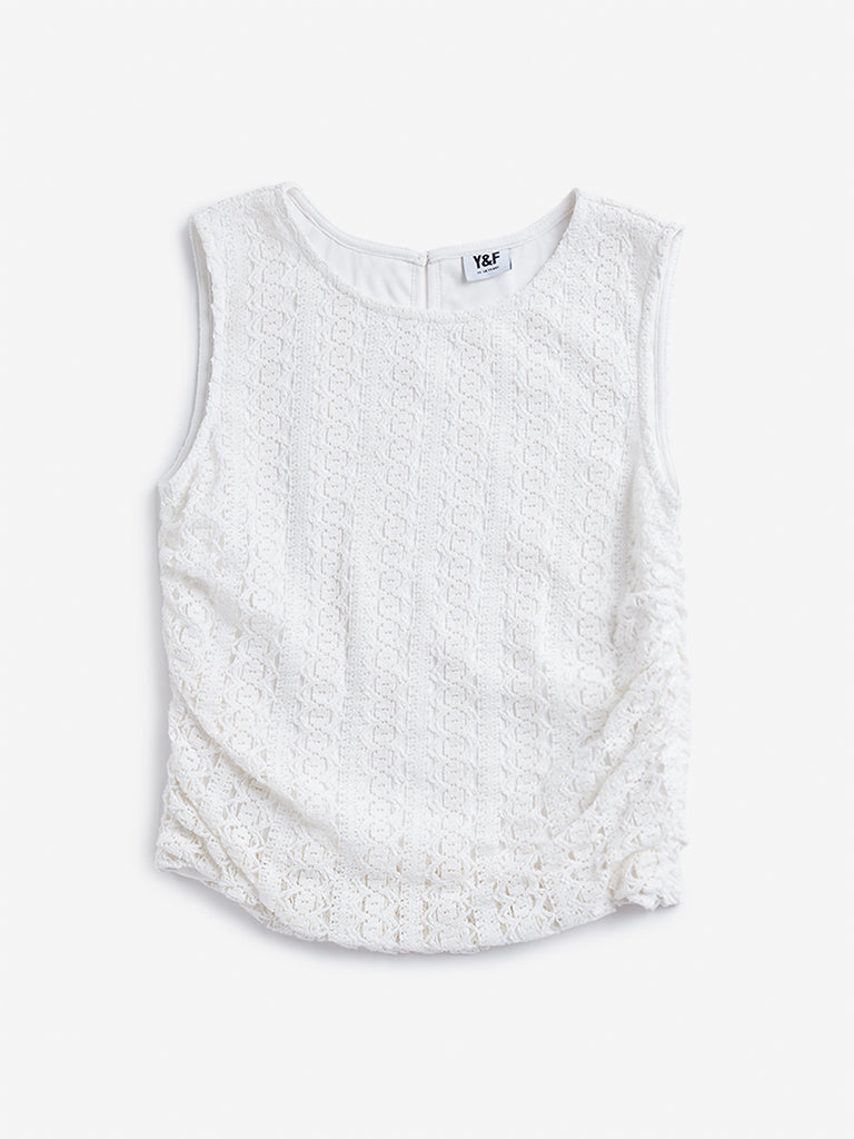 Y&F Kids White Self-Textured Top