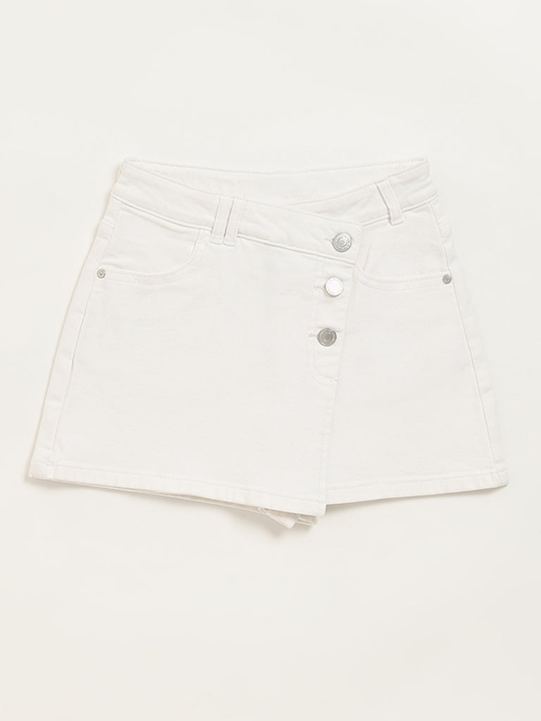 Y&F Kids White Denim Skorts