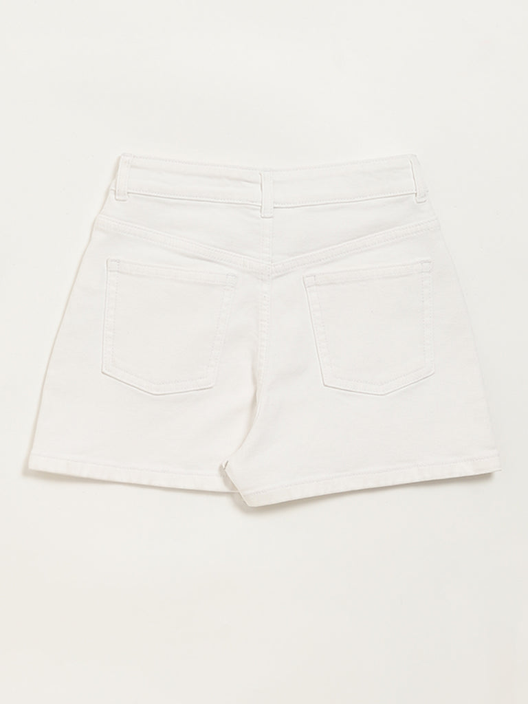 Y&F Kids White Denim Skorts