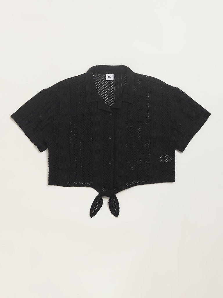 Y&F Kids Black Mesh Crop Shirt