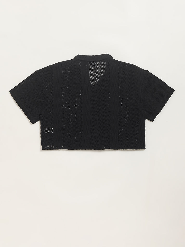 Y&F Kids Black Mesh Crop Shirt