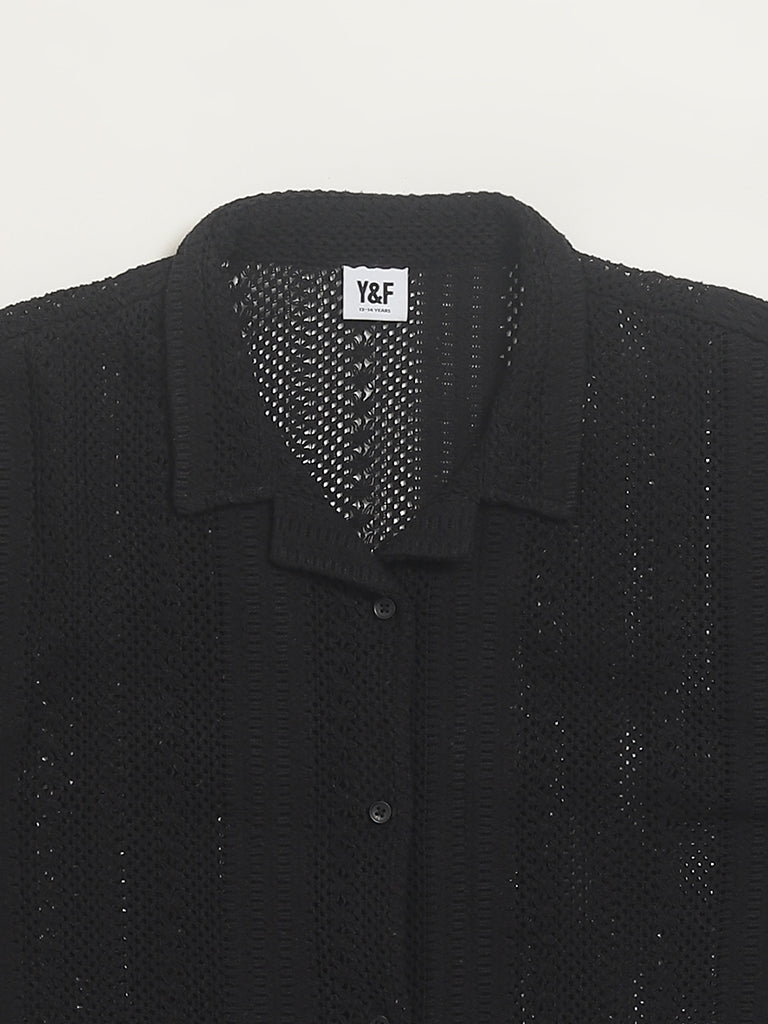 Y&F Kids Black Mesh Crop Shirt