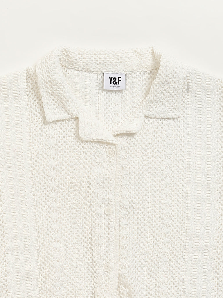 Y&F Kids White Mesh Crop Shirt