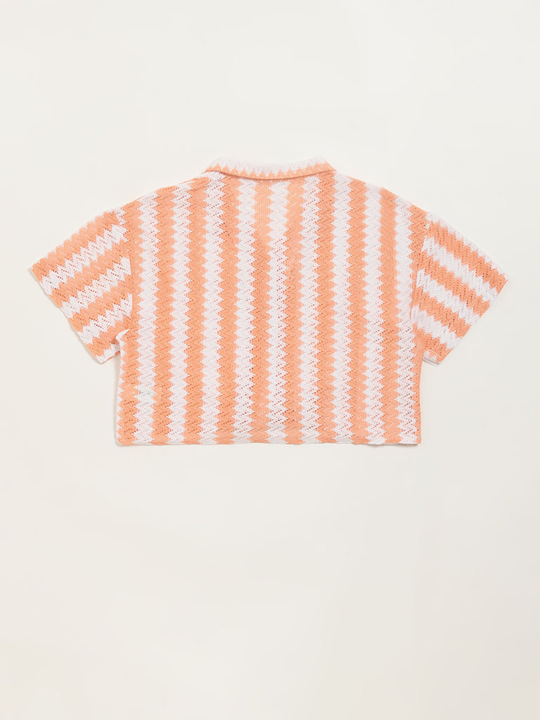 Y&F Kids Peach Mesh Crop Shirt