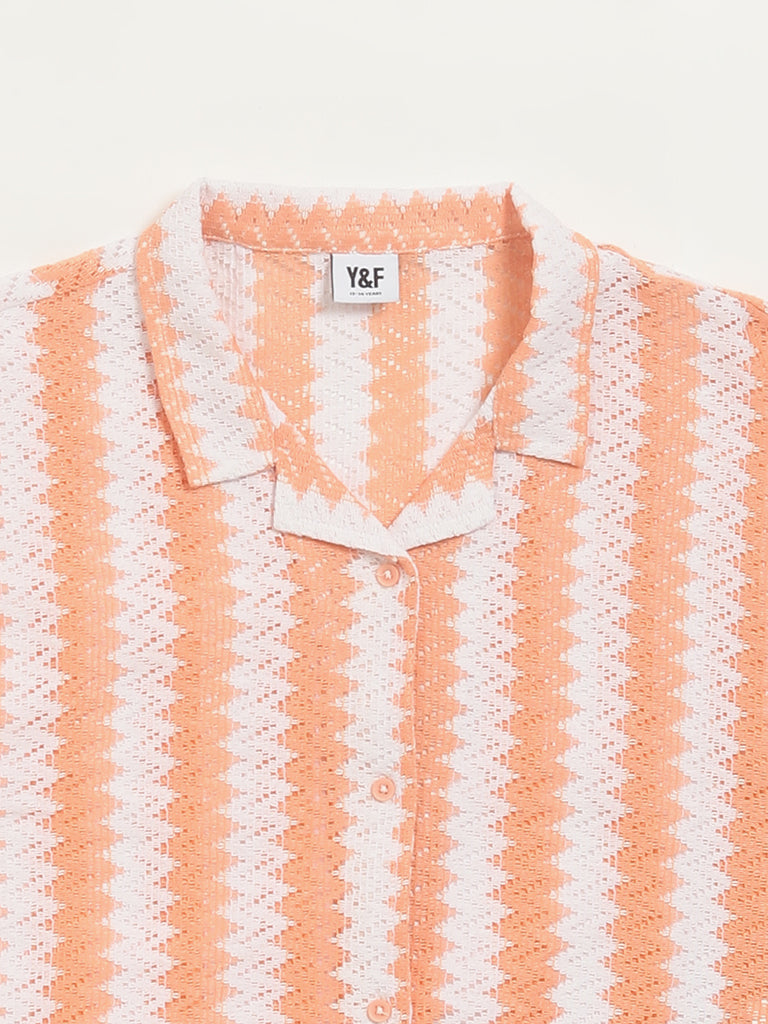 Y&F Kids Peach Mesh Crop Shirt