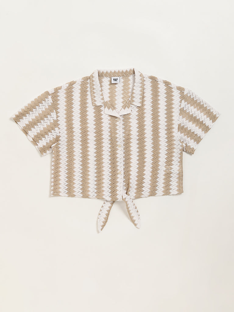 Y&F Kids Beige Mesh Crop Shirt