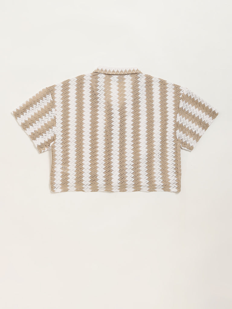 Y&F Kids Beige Mesh Crop Shirt