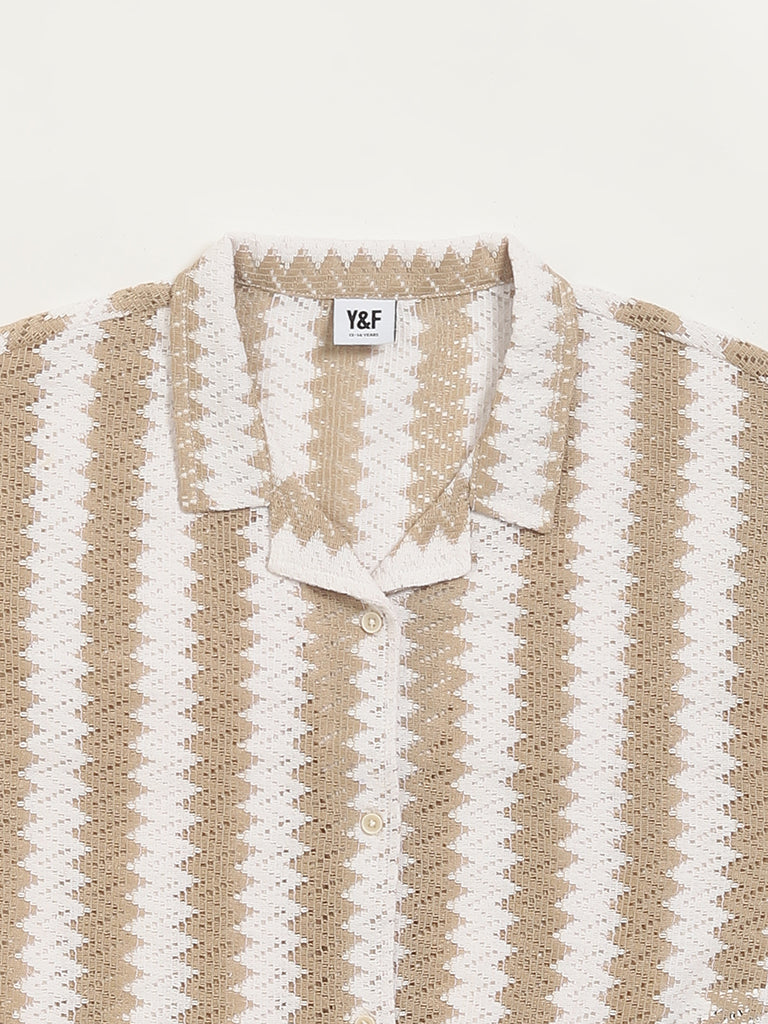 Y&F Kids Beige Mesh Crop Shirt