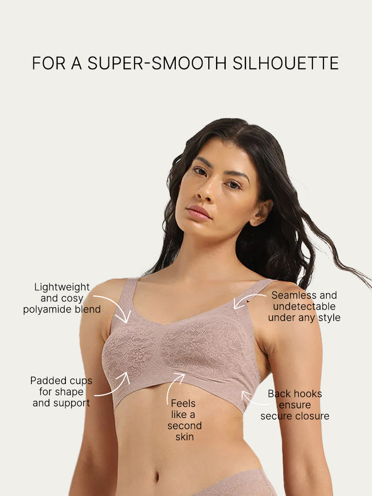 Wunderlove Brown Lace Design Invisible Bra