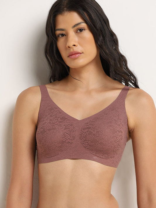 Wunderlove Taupe Lace Design Invisible Bra